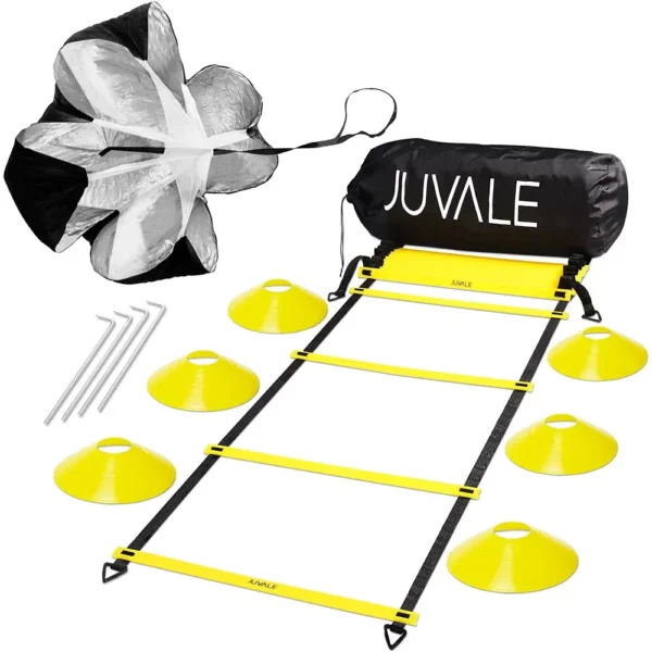 Ladder With 6 Disc Cones, Resistance Parachute, Speed Training, Football, Workout, (20 Ft)